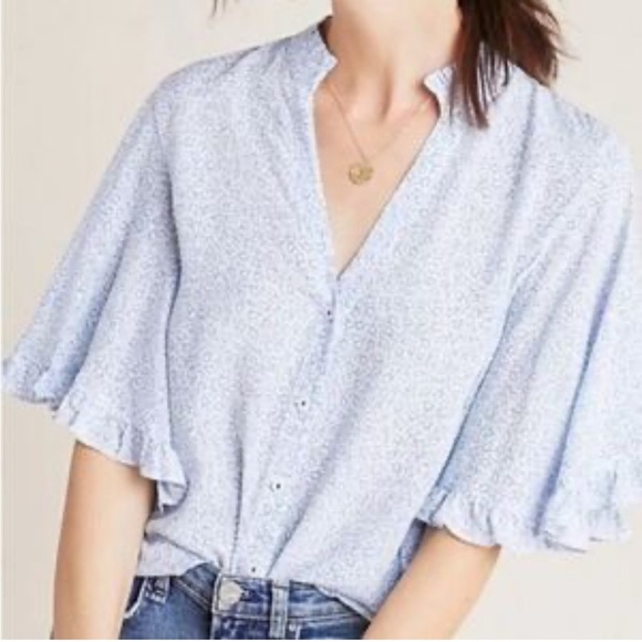 Anthropologie Maeve Blue Botanical Print top/ Size small - Picture 1 of 10